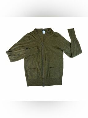 J.Crew Olive Green Zip-up Cardigan Sweater Wool Blend, Size Medium (Runs Small)
